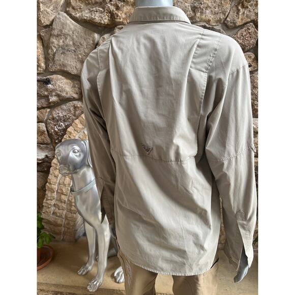 Columbia PFG Beige Button Down Hiking Fishing Long Sleeve Shirt Men's Size L - Picture 3 of 8
